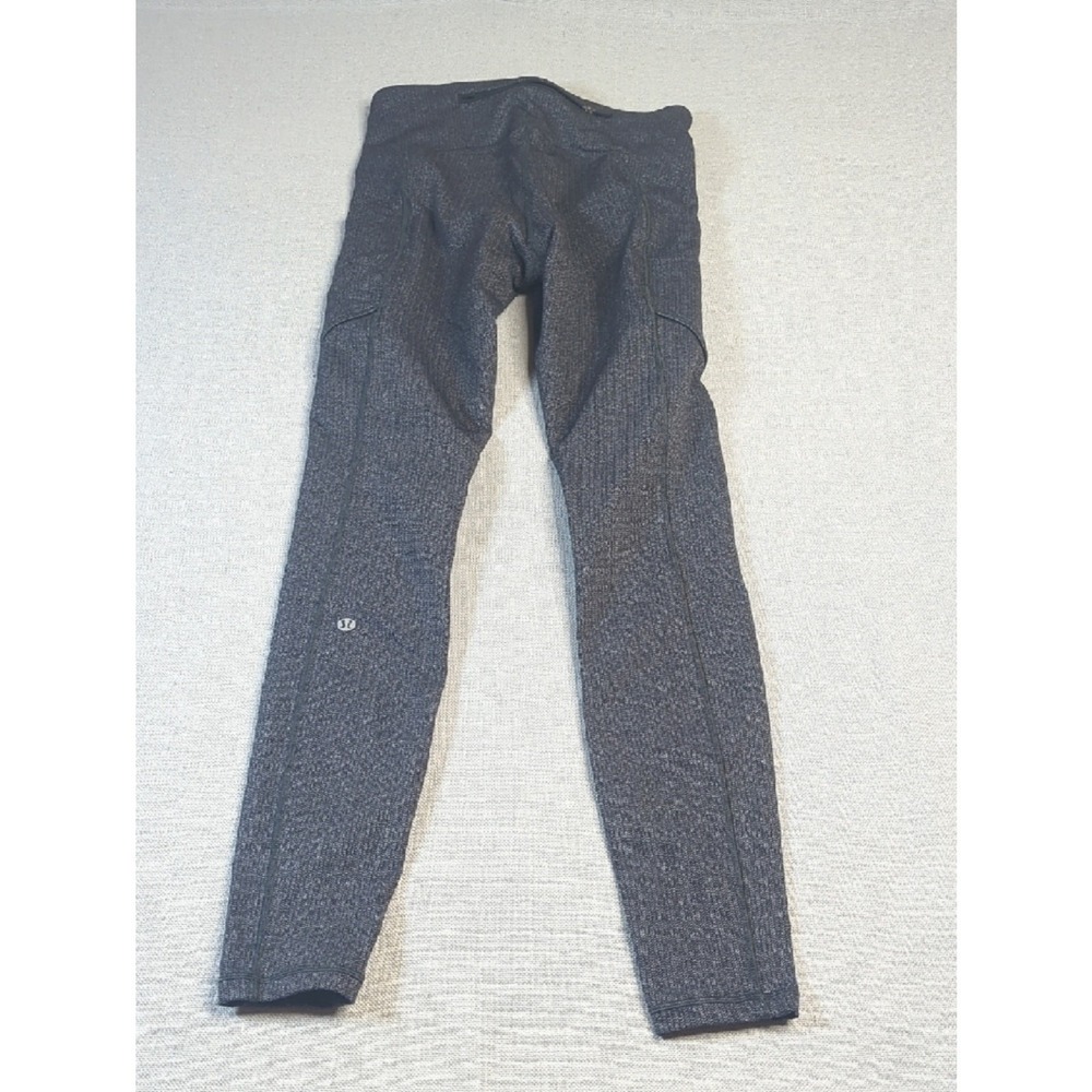 Lululemon Black Heather Ribbed Leggings High Rise Pockets Athletic - Picture 8 of 11